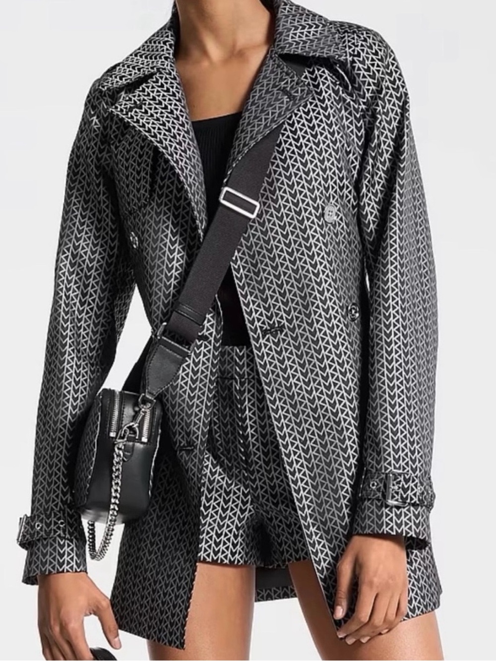 Michael Kors Black & White Logo-Print Trench Coat and shorts set